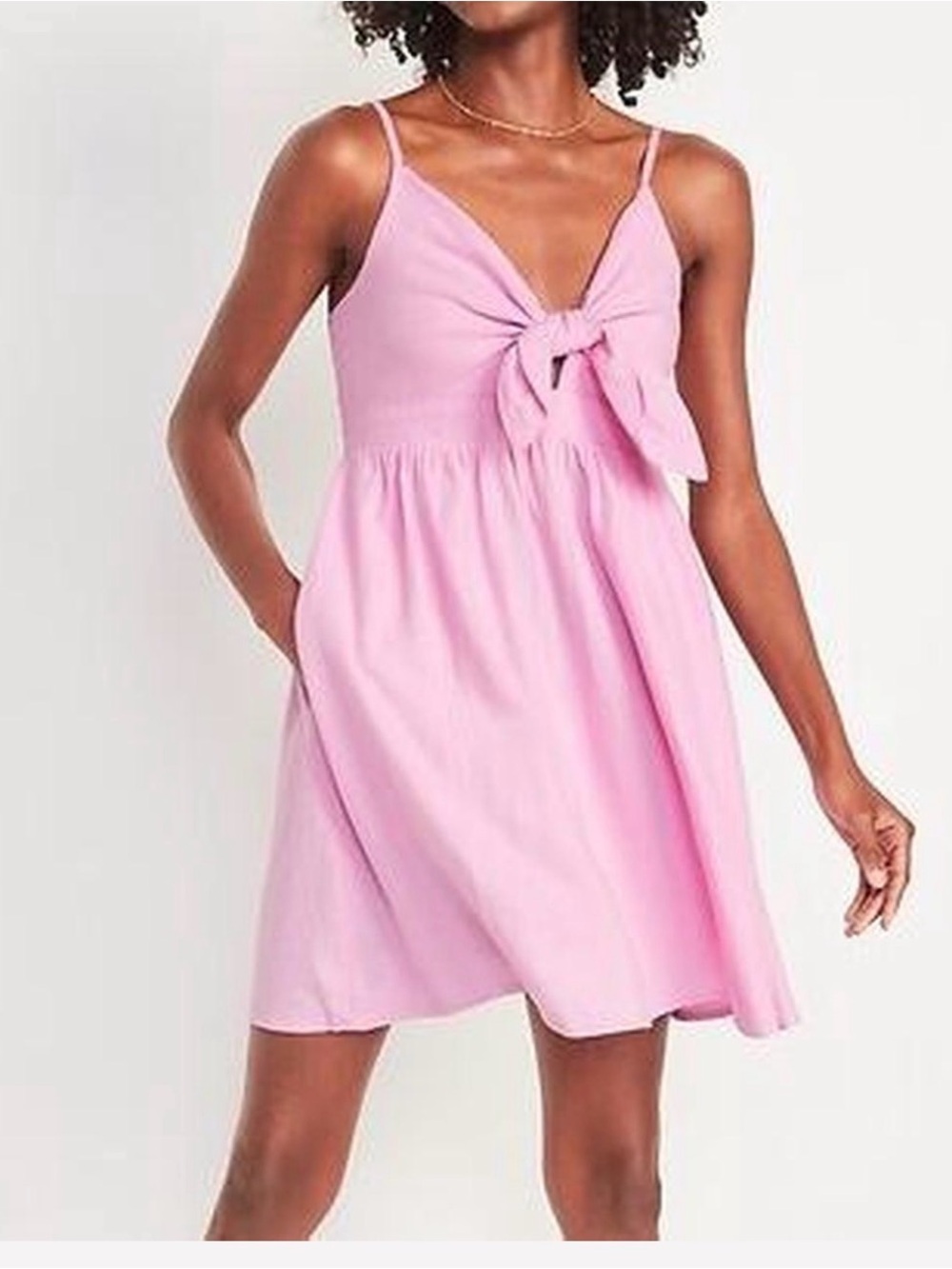 Old Navy Pink Bow Front Spaghetti Strap Dress